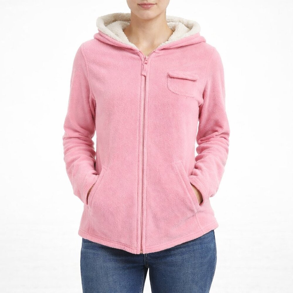 Vtg Gap Pastel Pink Sherpa Lined Hooded Zip Fleece Comfy Cozy School Winter Y2K